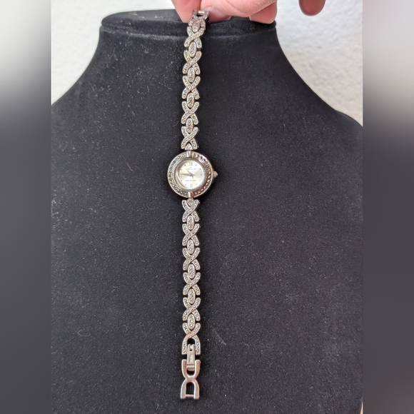 Anne Klein Rhinestone Watch with X O Design Band 90s Silver Toned/Plated Vintage main image 6